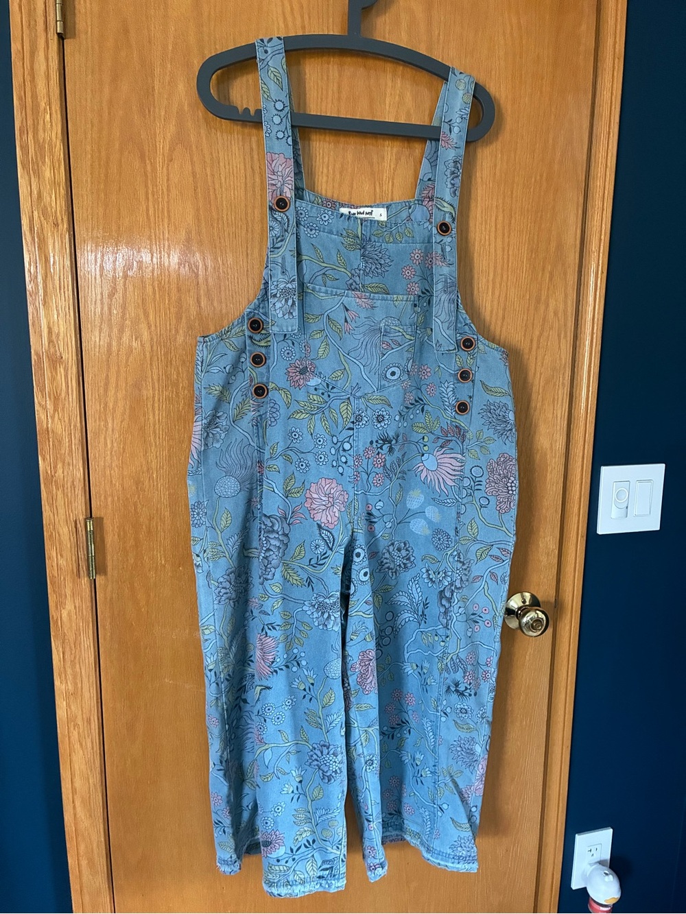Three Bird Nest Light Blue Floral Wide-Leg Overalls